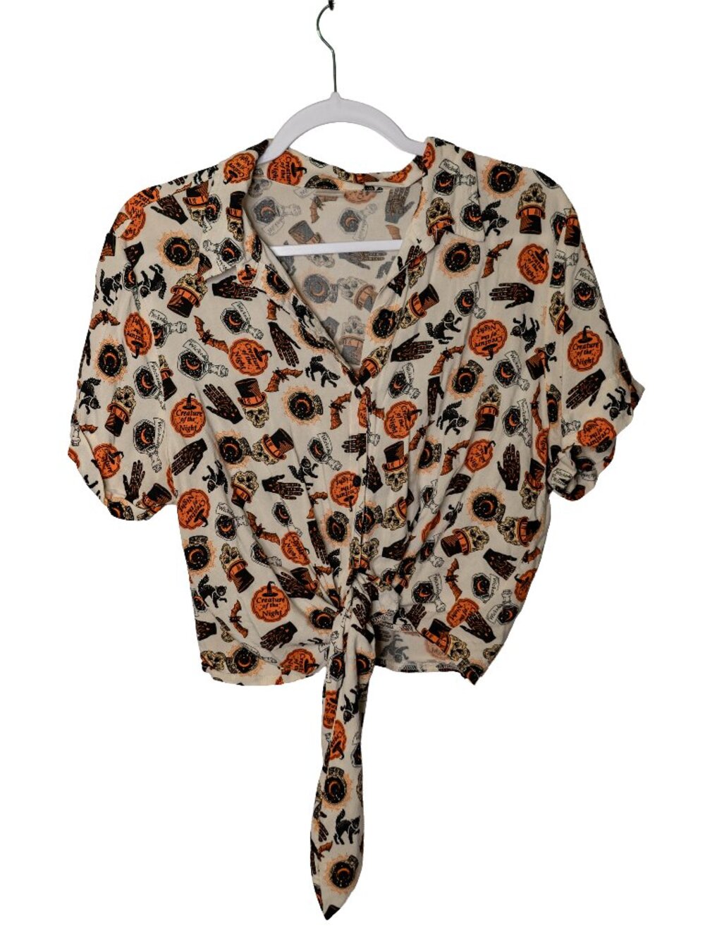 Spirit Halloween Classic Print Black, Orange, Cream Button Crop - XL